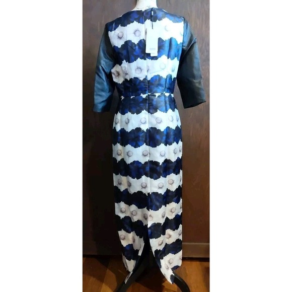 Blue Black Mother bride groom sequin Floral Structured Maxi Dress Size 12 Large - Picture 4 of 7
